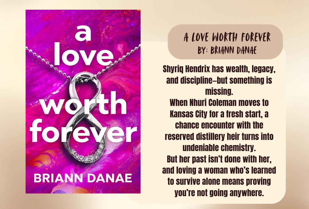 Book cover of 'A Love Worth Forever' by Briann Danae with a necklace graphic on a warm beige background.