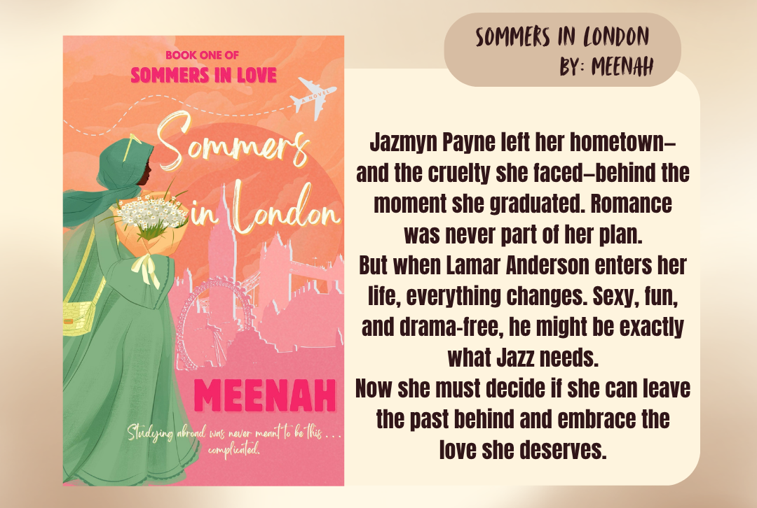 Book cover of 'Sommers in London' by Meenah with a brief description on a warm background.