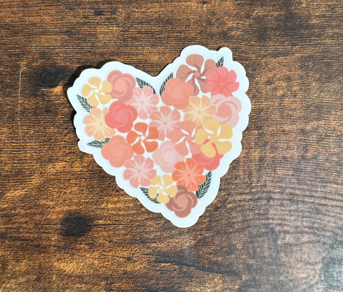 Floral Heart Transparent Vinyl Sticker