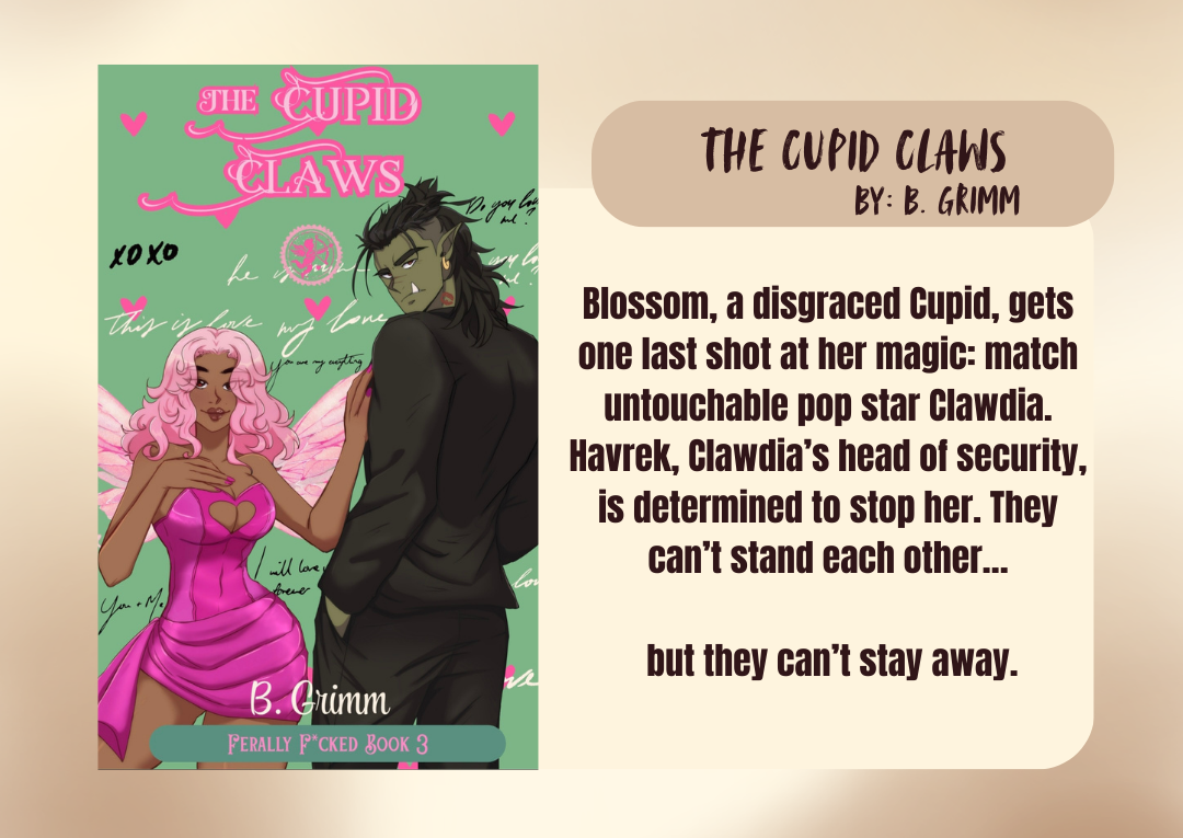Book cover of 'The Cupid Claws' by B. Grimm with characters and text on a beige background