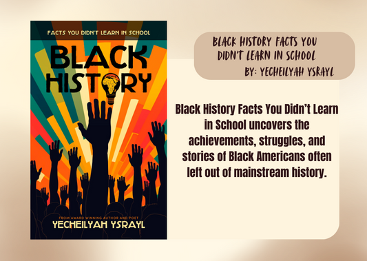 Book cover of 'Black History Facts You Didn't Learn in School' with silhouettes of raised hands against a colorful background.