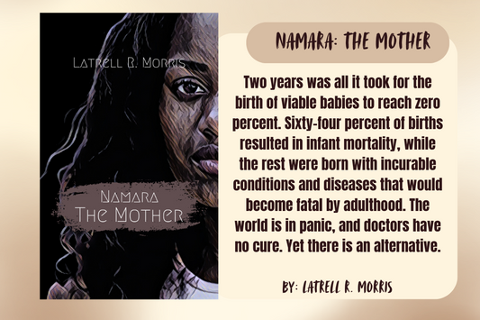 Book cover of 'Namara: The Mother' with text about a crisis in childbirth.