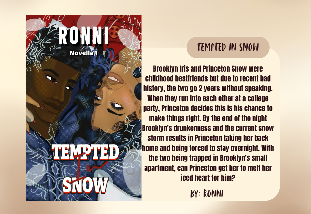 Book cover of 'Tempted in Snow' by Ronni with a brief synopsis on a beige background