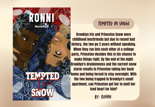 Book cover of 'Tempted in Snow' by Ronni with a brief synopsis on a beige background