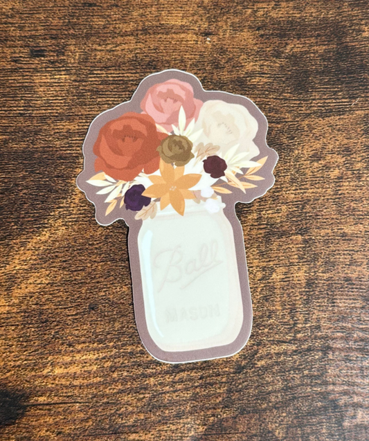 Boho Floral Mason Jar Vinyl Sticker