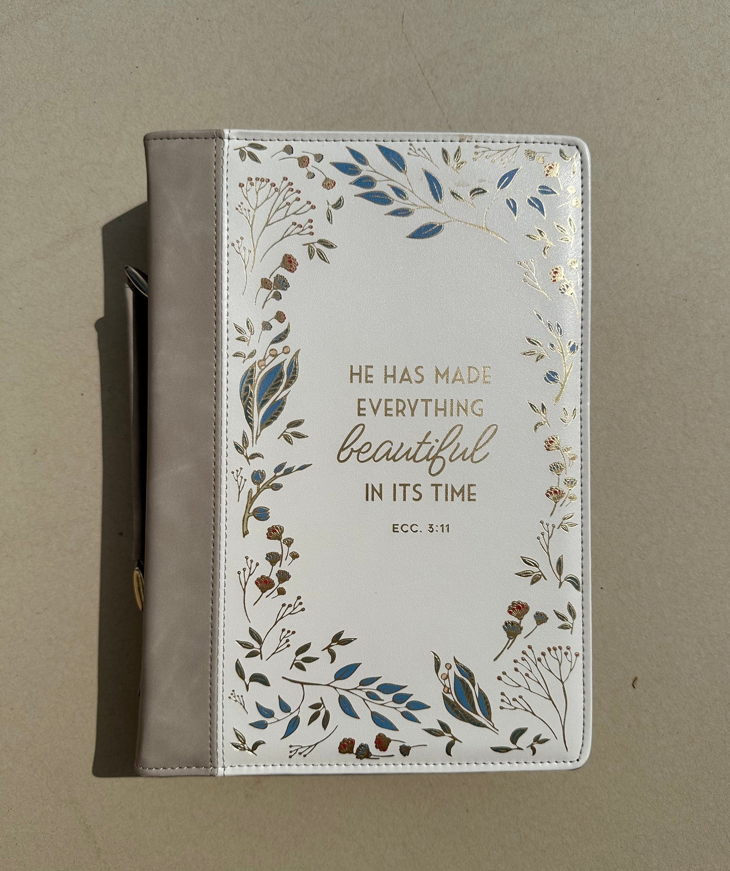 Bible Cover Fashion Cream Everything Beautiful Ecc 3:11 L: Large