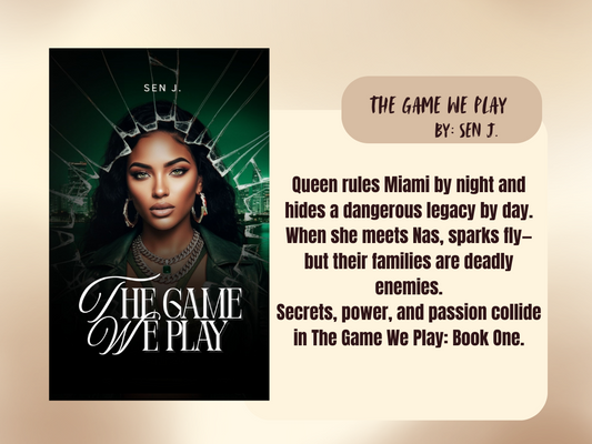 Book cover of 'The Game We Play' by Sen J with a woman's face and text on a beige background.