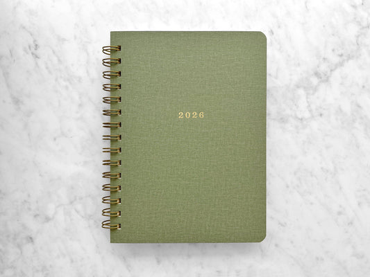 12-Month Planner, Green Bookcloth: Jan-Dec 2026