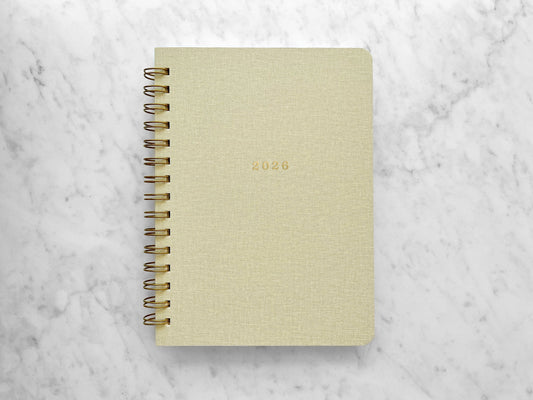 12-Month Planner, Beige Bookcloth: Jan-Dec 2026