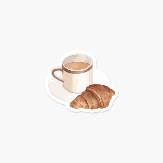 Illustration of a cup of coffee and a croissant on a white background