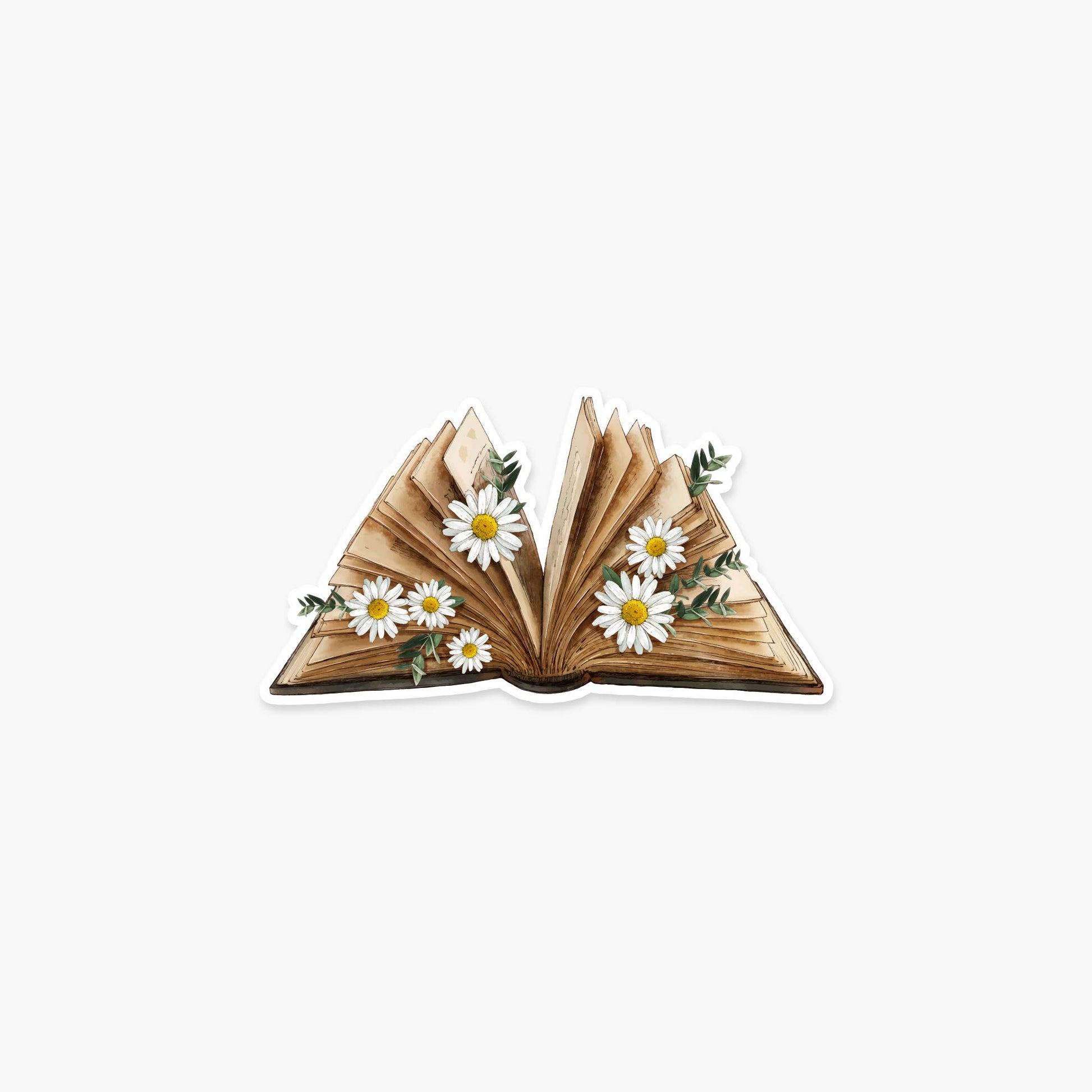 Open book with flowers on a white background